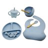 Kit Prato Infantil Silicone Copo Talher Babador Tigela Azul - 1