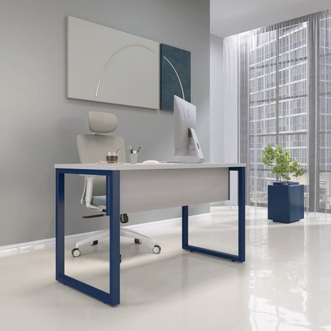 Mesa Madeira X M120/60P25TUB 120cm Industrial Cinza e Azul Delrei