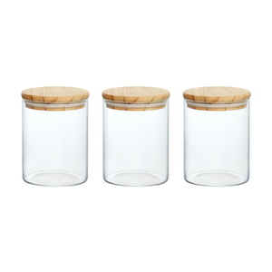Kit de 3 Potes de Vidro Hermético com Tampa de Bambu 550ml