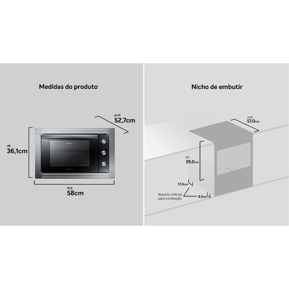 Forno de Embutir Elétrico Espelhado 44l com Grill e Timer Atlas U Top Style 220v - 6