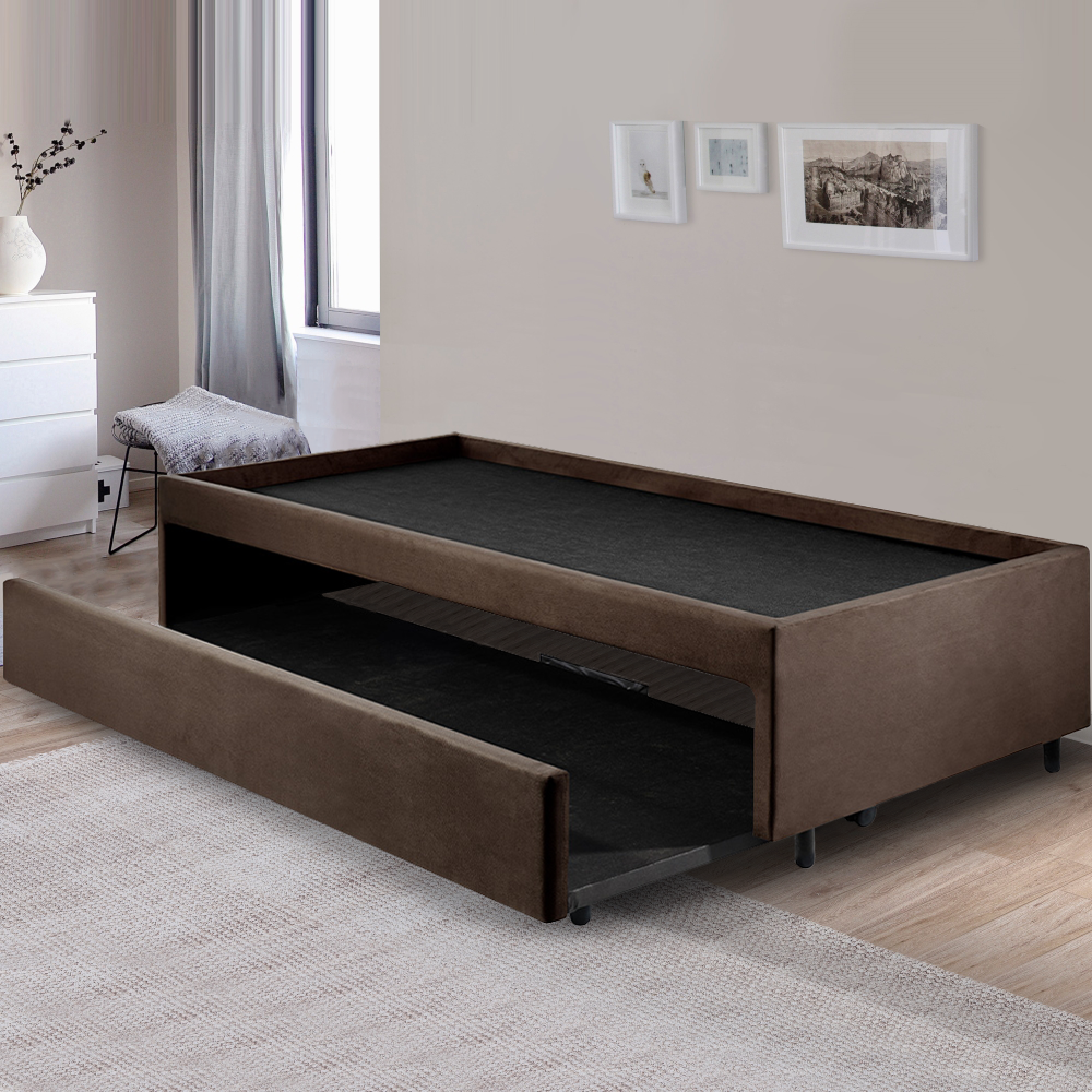 Bicama Box para Dois Colchões Solteiro 88x188 Suede Marrom Menor preço em Bicama Box para Dois Colchões Solteiro 88x188 Suede Marrom