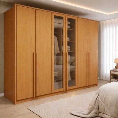 Guarda Roupa Casal 6 Portas Vidro Refleta e 6 Gavetas MDF Imperiale Premium