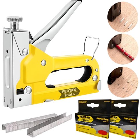 Grampeador Pinador Manual Profissional 3 em 1 Pressão Grampos T-u-reto 4 - 14mm + 4200 Grampos | Fer