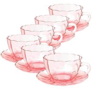 Jogo de Xícaras de Vidro para Chá Peach Rosa 240 Ml - 12 Peças