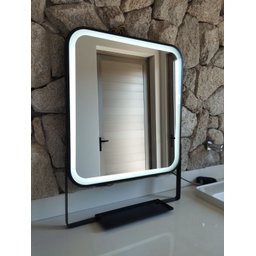 Espelho Led 3 Cor 60cm Pontas Arredondadas com Moldura Prateleira Metalon Preta - 3