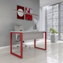 Ver imagem 1 de Mesa Madeira M120/60P25TUB 120cm Industrial Cinza e Vermelho