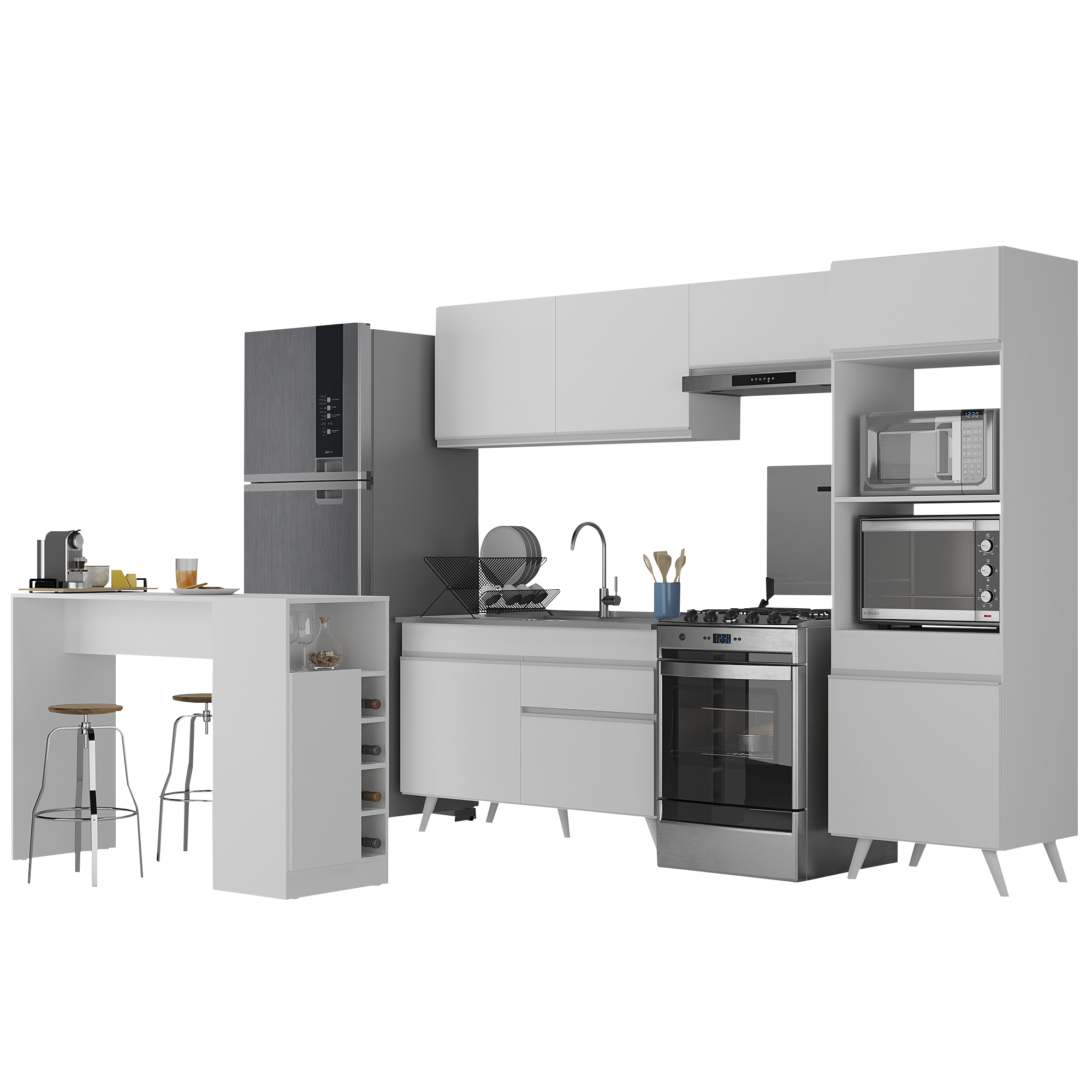 Armário de Cozinha com Bancada/mesa Gourmet Veneza Multimóveis Mp2174 Branco - 2