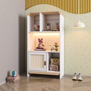Estante Infantil Wave 1 Porta em Rattan, com Led e 4 Nichos Casatema