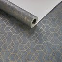 Ver imagem 2 de PAPEL DE PAREDE IMPORTADO GEOMETRICO GRAFITE C/DOURADO