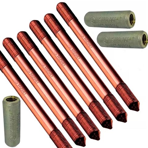 Kit 6 Haste Terra 5/8 X2,4m C/rosca Prolongavel + Luva