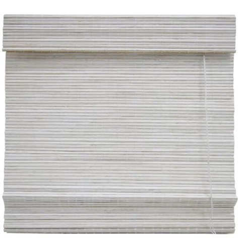 Persiana Bambu Romana Block Branca 80 (l) X 220 (a) Cm Cortina Madeira C/ Bandô 0,80 X 2,20