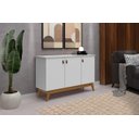 Ver imagem 1 de Buffet / Bancada / Balcão / Aparador Abs Estilo Retrô com Pés em Madeira 3 Portas Puxadores em Couro