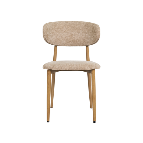 Cadeira Lucy com Estofado em Linho Bege e Estrutura Metálica para Ambientes Clássicos e Modernos