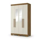 Ver imagem 2 de Guarda-Roupa Solteiro 4 Portas, 2 Gavetas, Pés e Espelho Noronha Cinamomo/Off White