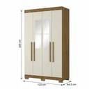 Ver imagem 3 de Guarda-Roupa Solteiro 4 Portas, 2 Gavetas, Pés e Espelho Noronha Cinamomo/Off White
