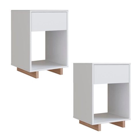 Kit 02 Mesa de Cabeceira 1 Gaveta 36 Cm B88 Branco Montana Novam