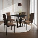 Ver imagem 1 de Conjunto de Jantar Mesa Mônaco Premium 90cm Preta com 4 Cadeiras Estofadas Marrom - Cor: Preto