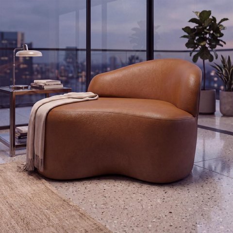 Mini Sofá Aurea Orgânico 2 Lugares Curvo Design Elegante Corino