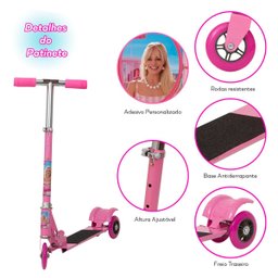 Patinete Infantil Barbie 3 Rodas Dobrável Radical Cor Rosa - 3