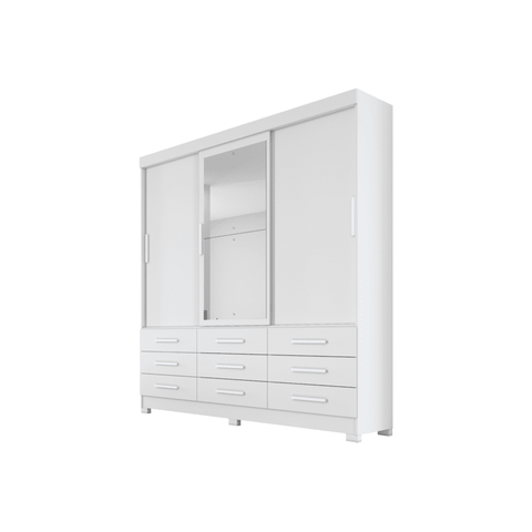 Guarda Roupa Solteiro com Espelho 3 Portas 9 Gavetas - Capri-branco - Móveis Novo Horizonte