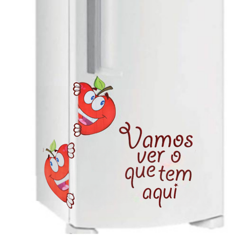 Adesivo de Geladeira Vamos Ver o que Tem Aqui Maçãs Felizes