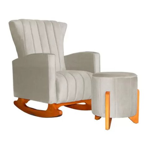 Kit Poltrona De Amamentação Balanço + Puff Suede Bege - Vallisa Decor