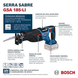 Serra Sabre a Bateria Gsa185li 18v S/bat. Bosch - 5