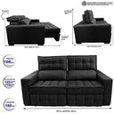 Ver imagem 2 de Sofá Retrátil e Reclinável 1,80M Molas Ensacadas e Costura Tripla Cama Inbox Nobre Suede Preto
