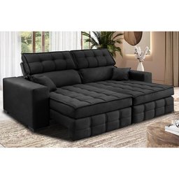 Sofá Retrátil e Reclinável 1,80M Molas Ensacadas e Costura Tripla Cama Inbox Nobre Suede Preto - 1