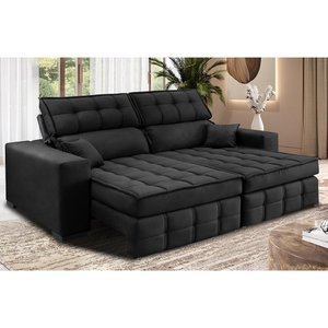 Sofá Retrátil e Reclinável 1,80M Molas Ensacadas e Costura Tripla Cama Inbox Nobre Suede Preto