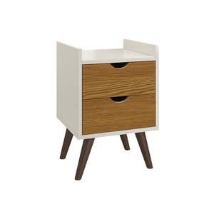 Mesa de Cabeceira Juma 2 Gavetas Estilo Retro - Off White/gaveta Freijó