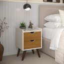 Ver imagem 3 de Mesa de Cabeceira Juma 2 Gavetas Estilo Retro - Off White/gaveta Freijó
