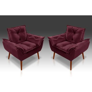 Kit 02 Poltrona Decorativa Opala Suede Bordô - Pandora Decor