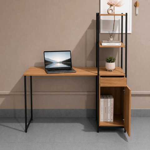 Escrivaninha Siena com Armário e Prateleiras em Estilo Industrial Klm Store