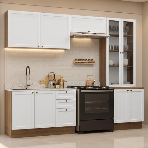 Armário de Cozinha Completa 270 cm Rustic/Branco Vik Madesa 06