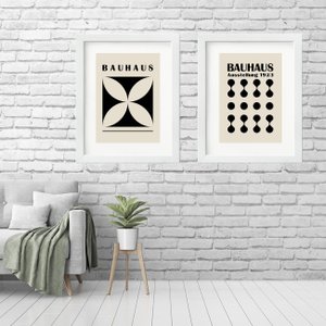 Kit 2 Quadros Grandes Bauhaus Preto - 60x48cm:madeira Preta