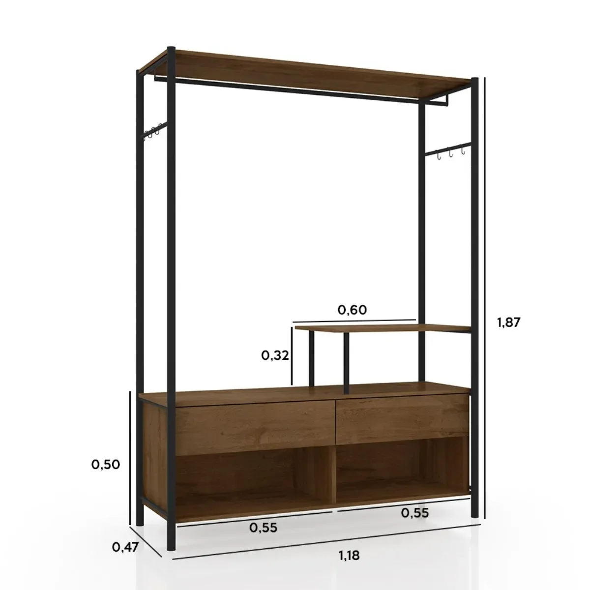 Guarda Roupa Closet Barcelona + Comoda Avila - Amadeirado / Preto Fosco - OG Móveis - 5