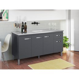 Balcão de Pia Cozinha 4 Portas Gabriela 150 Cm Cinza sem Tampo Ajl Móveis - 2