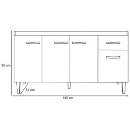 Balcão de Pia Cozinha 4 Portas Gabriela 150 Cm Cinza sem Tampo Ajl Móveis - 3