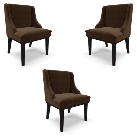 Kit 3 Cadeiras Decorativas Sala de Jantar Base Fixa de Madeira Firenze Suede Marrom/Preto G19 - Gran