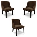 Ver imagem 1 de Kit 3 Cadeiras Decorativas Sala de Jantar Base Fixa de Madeira Firenze Suede Marrom/Preto G19 - Gran