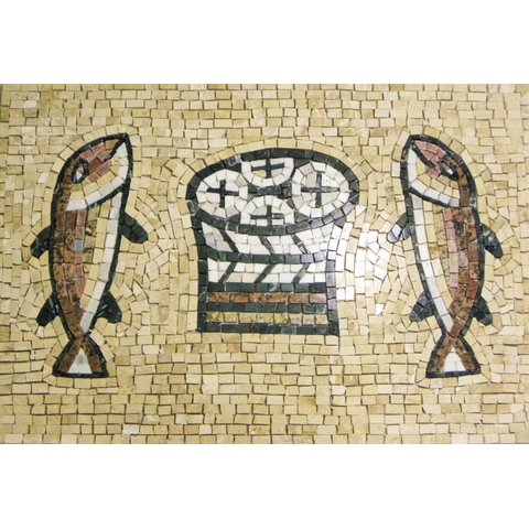 Mosaico Religioso Milagre da Multiplicação de Paes e Peixes 50x80cm