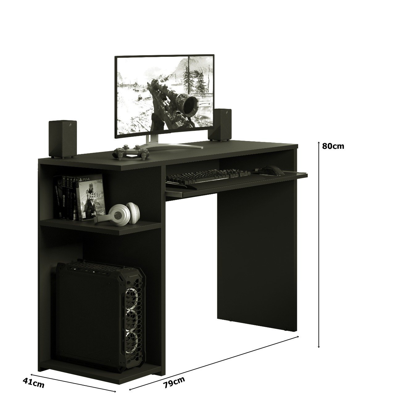 Mesa Gamer para Computador com Prateleira e Suporte Extensível para Teclado - Jm3 Móveis:preto/azul - 3