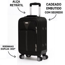 Kit Malas Viagem Rigidas 3 Peça Preta Expansivel 4 Rodas 360 - 4