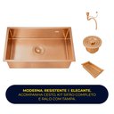 Ver imagem 2 de Cuba Cozinha Gourmet Completa 50x40 Nano Aço Inox 304 Escovado Rose Brinovar