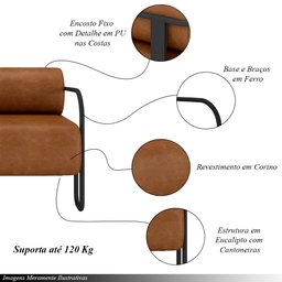 Kit 2 Poltronas Decorativas Sala de Estar Polatsk Base Industrial de Ferro Pu Caramelo G33 - Gran Be - 3