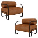 Ver imagem 1 de Kit 2 Poltronas Decorativas Sala de Estar Polatsk Base Industrial de Ferro Pu Caramelo G33 - Gran Be