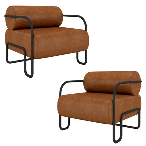 Kit 2 Poltronas Decorativas Sala de Estar Polatsk Base Industrial de Ferro Pu Caramelo G33 - Gran Be