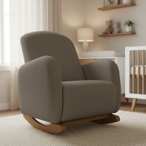 Poltrona Amamentação Balanço Madeira Jhessy Suede D03 - D'rossi