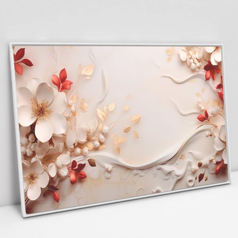 Quadro Decorativo Floral Luxo Flores em Tela Canvas Tacolado Moldura Flutuante 4,5cm Branca 80 X 120